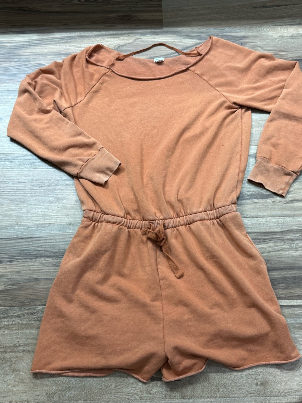 aerie Long Sleeve Drawstring Romper in Rust